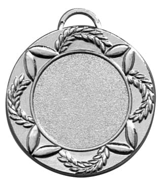 Satz mit Produktname: Medaillen Erlangen 40 mm PK79125g-E25 mit leerer Mitte und einem Lorbeerkranzmuster am Rand, dient als Auszeichnung.