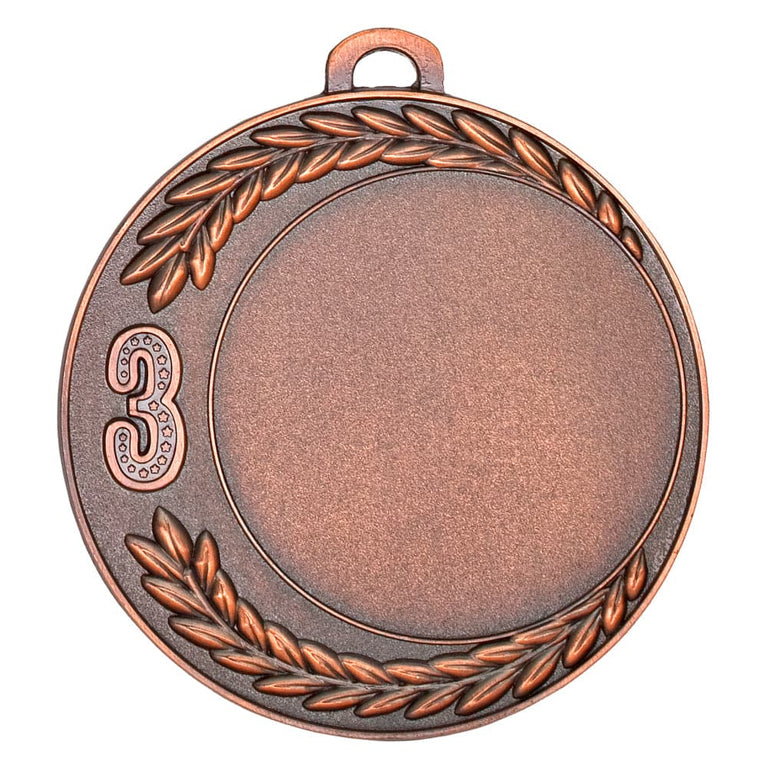 Medaillen Worms 70 mm mit einer Nummer 3 und Lorbeerkranzdesign auf einem weißen Hintergrund.