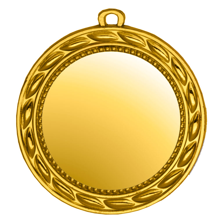 Runde Goldmedaille mit dekorativen Kanten und kleiner Schlaufe an der Oberseite zum Befestigen an einem Band. Medaillen Minden 70 mm von POMEKI.