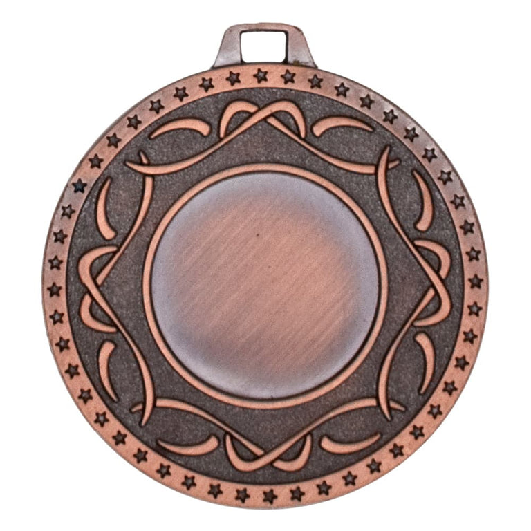 Eine runde Bronzemedaille, Medaillen Gütersloh 50 mm, mit einem exklusiven Design mit dekorativen Mustern und einer kleinen Schlaufe an der Oberseite zum Befestigen eines Bandes, gefertigt aus hochwertigem Material.