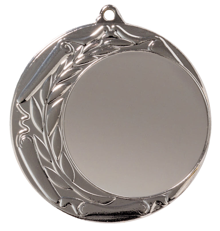 Die Medaillen Wuppertal 70 mm sind eine runde Silbermedaille mit glatter Mitte und einem geprägten Blätterkranzmuster, das die obere linke Hälfte ziert und das exklusive Design für würdige Anerkennung verkörpert.
