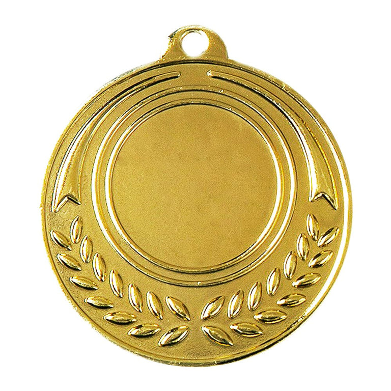Eine runde Goldmedaille mit leerer Mitte und einem blattähnlichen Design um die untere Hälfte. Sie zeigt die Medaillen Esslingen 50 mm
