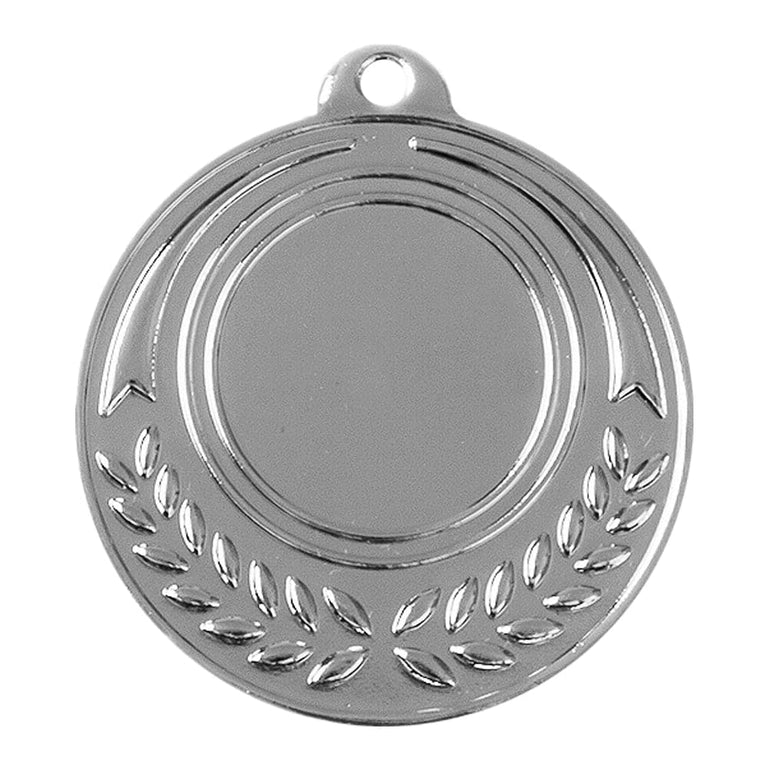 Eine Medaille Esslingen 50 mm aus hochwertigem Material, mit einer leeren Mitte und einem exklusiven Design mit einem Lorbeerkranz an der Unterseite und einer Schlaufe an der Oberseite zur Befestigung.