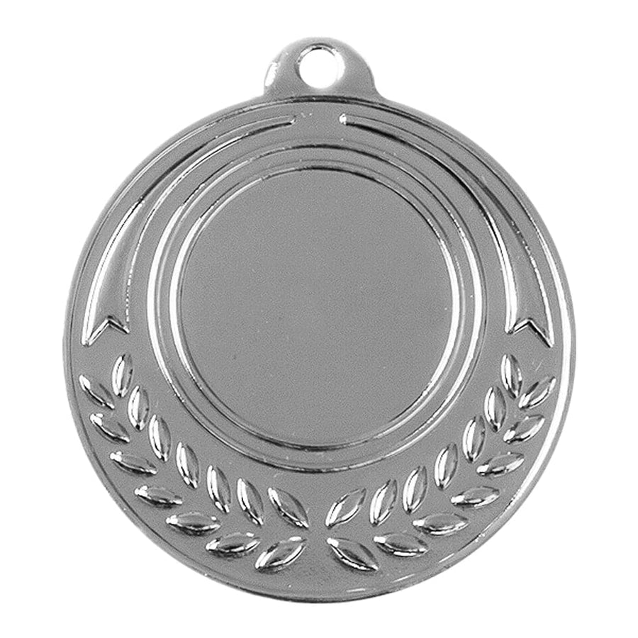 Eine Medaille Esslingen 50 mm PK79249g-E25 aus hochwertigem Material, mit einer leeren Mitte und einem exklusiven Design mit einem Lorbeerkranz an der Unterseite und einer Schlaufe an der Oberseite zur Befestigung.