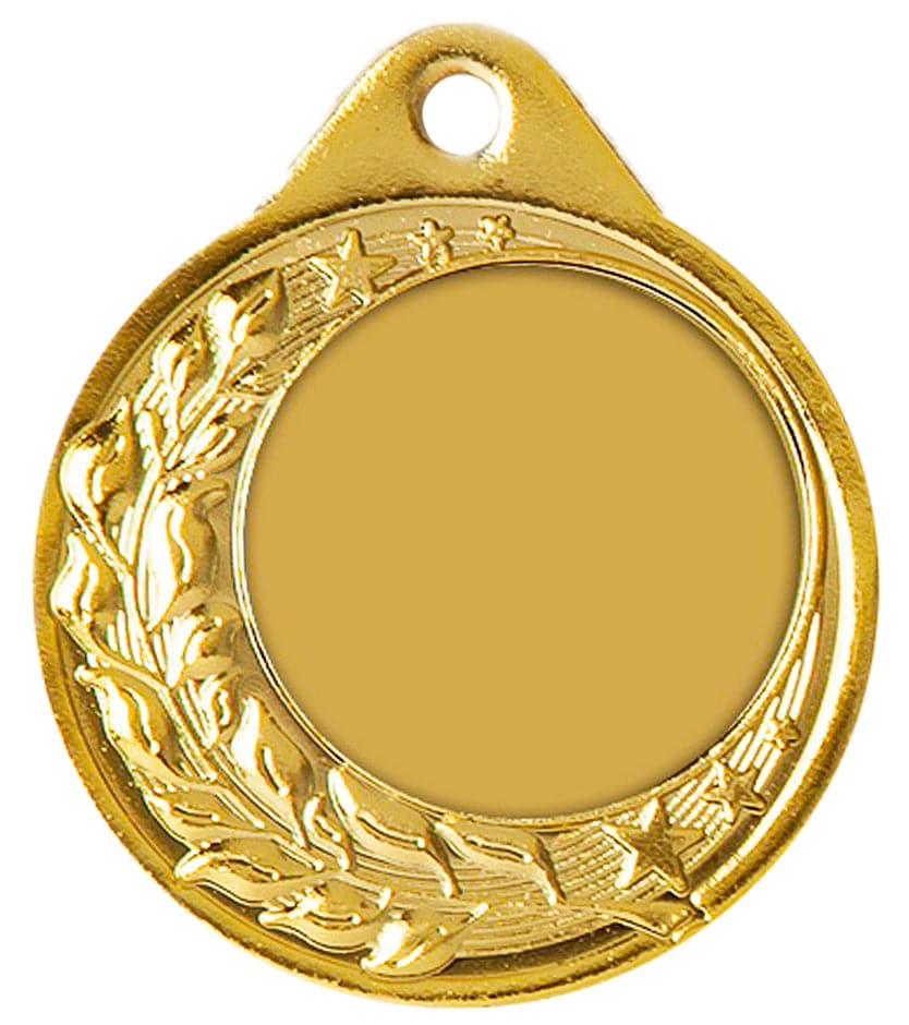 Goldmedaille mit dekorativem Blätterrand und leerer Mitte, geeignet zur Gravur oder Individualisierung als „Medaillen Koblenz 40 mm PK79283g-E25“.