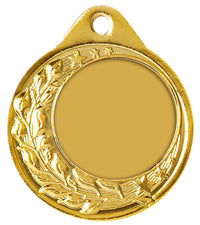 Thumbnail for Goldmedaille mit dekorativem Blätterrand und leerer Mitte, geeignet zur Gravur oder Individualisierung als „Medaillen Koblenz 40 mm PK79283g-E25“.