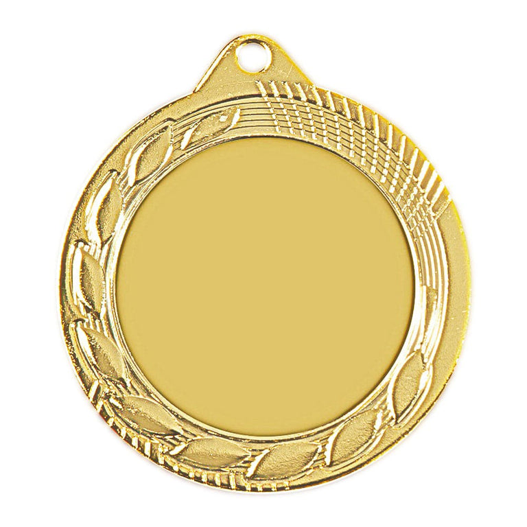 Eine Medaille Heilbronn 70 mm mit schlichter Mitte, umgeben von einer dekorativen Umrandung, mit exklusivem Design und einem kleinen Loch an der Oberseite zum Befestigen eines Bandes.