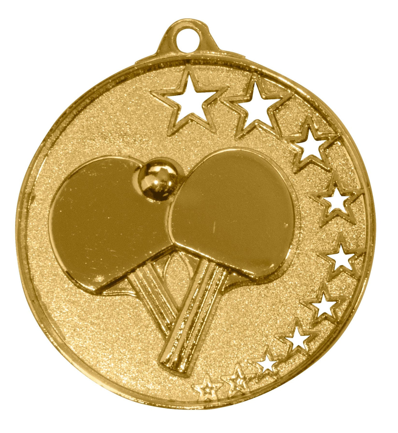 Goldmedaille mit Tischtennisschläger-Design und Sternen von POMEKI.