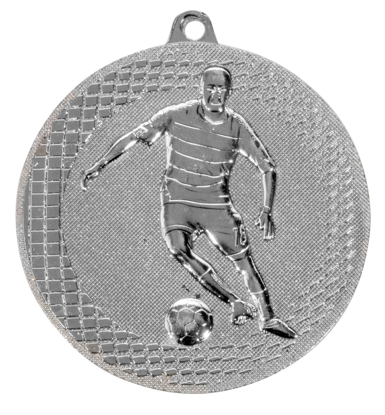Die Fußballspieler Medaillen Rostock 50 mm sind eine aus hochwertigem Material gefertigte Silbermedaille mit einem eingravierten Bild eines dribbelnden Fußballspielers und einem exklusiven Design.