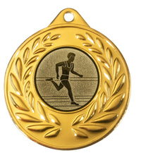 Thumbnail for Eine goldene POMEKI Medaille als Geschenk mit einem laufenden Mann darauf.