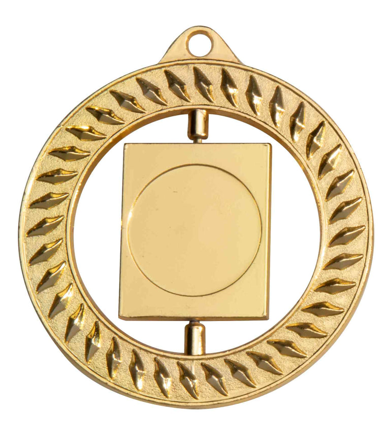 Goldfarbene Medaillen Regensburg 70 mm mit einer leeren Mittelplakette und einem kreisförmigen Rand mit Lorbeerkranz-Design.