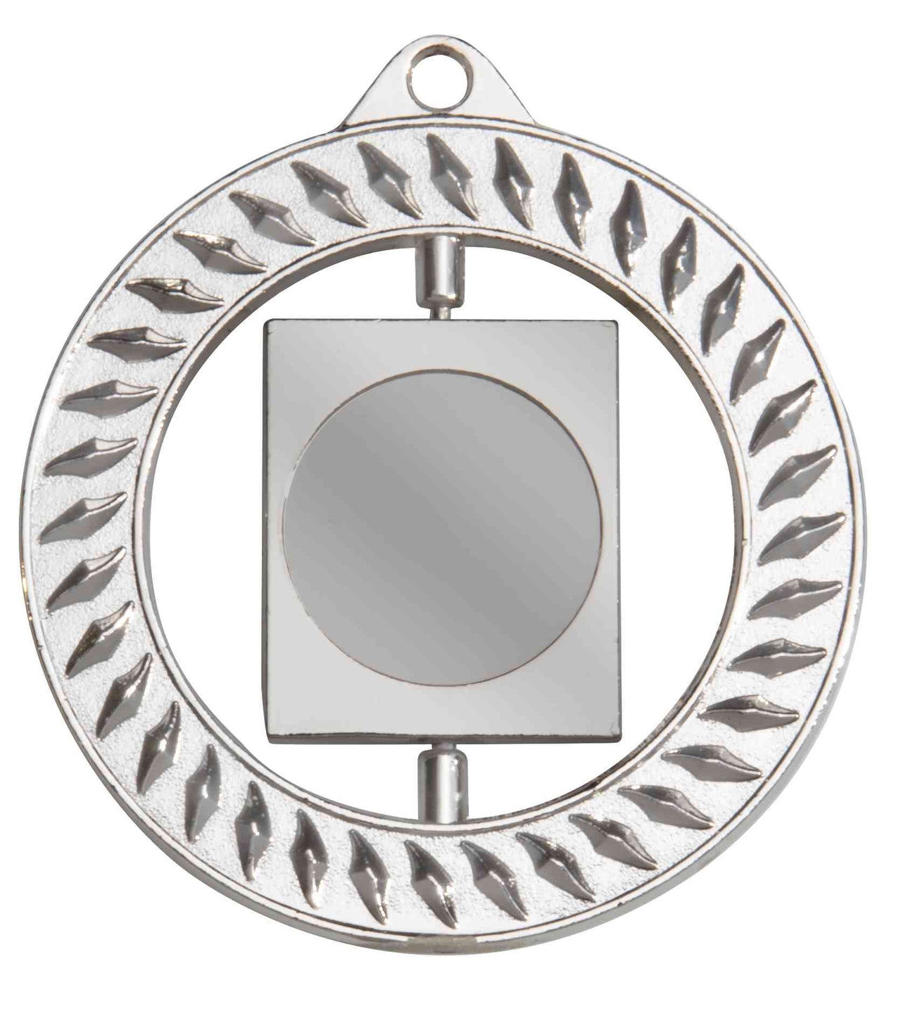 Runder Metallrahmen mit quadratischem Spiegel in der Mitte, dekorativen Kanten und POMEKI Medaillen Regensburg 70 mm PK79320g-E25-Akzenten.