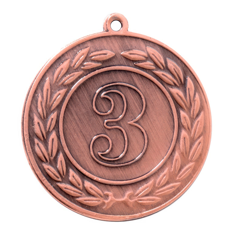 Die Medaillen Essen 40 mm ist eine aus hochwertigem Material gefertigte Bronzemedaille mit einer großen Zahl „3“ in der Mitte, umgeben von einem exklusiven Lorbeerkranzdesign.