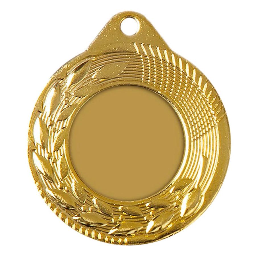 Medaillen Trier : Blanko-Goldmedaille von POMEKI mit Lorbeerkranz-Design, eine prestigeträchtige Auszeichnung.