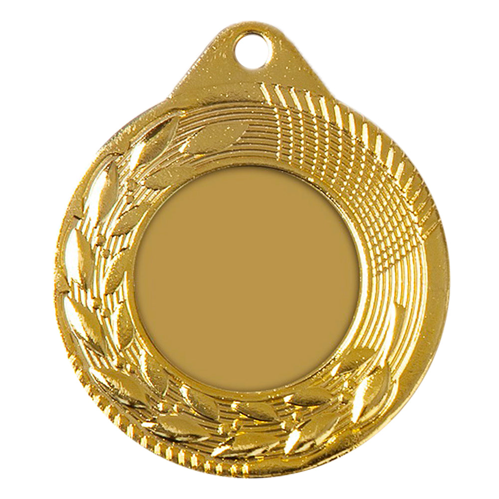 Medaillen Trier : Das Medaillen Trier 45 mm PK79292g-E25 verfügt über ein schlichtes Golddesign mit einem Lorbeerkranz um eine leere runde Mitte und einem kleinen Loch an der Oberseite und zeigt so ein exklusives Design.
