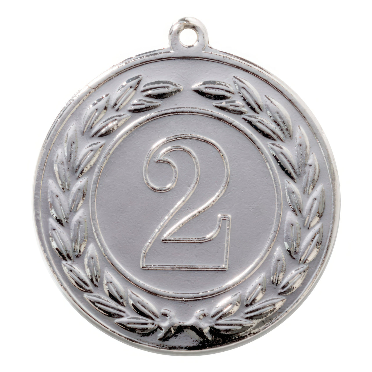 Eine silberne Medaille mit einer Nummer zwei in einem Kreis von POMEKI.