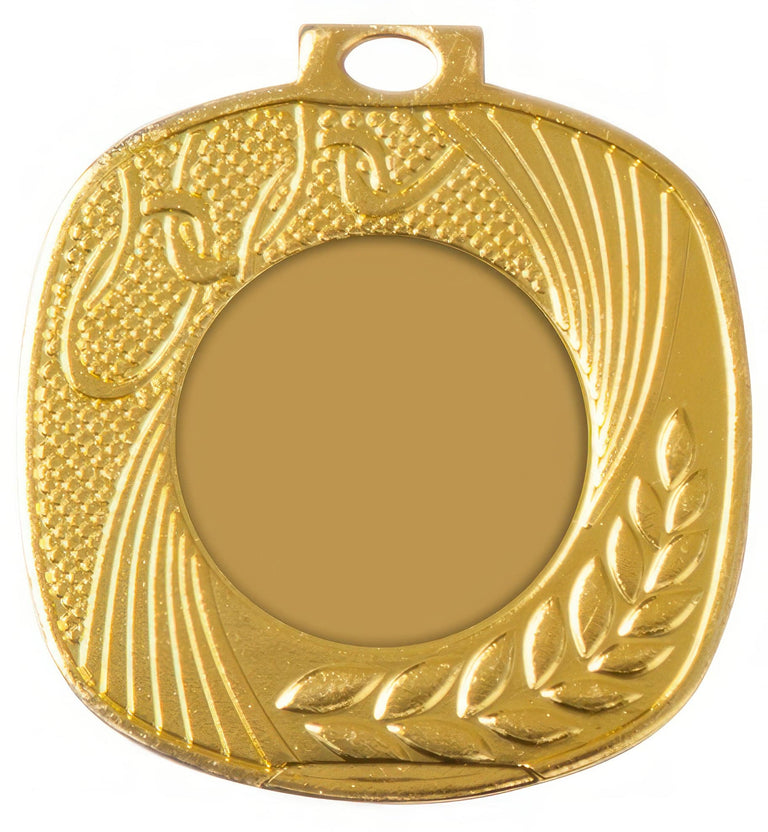Medaillen Dortmund 45 x 45 mm mit einem hochwertigen Material und verziertem Rand, der eine Flamme und Lorbeerkranz-Design zeigt, zentraler leerer Kreis für Inschriften.