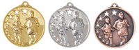 Thumbnail for Drei Laufen Medaillen Braunschweig 45 mm PK79259 in Gold, Silber und Bronze, mit Reliefbildern von Athleten und Sternen im Design. Marke: POMEKI