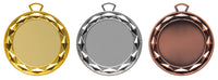 Thumbnail for Drei ovale Spiegel mit Metallrahmen in Gold-, Silber- und Kupferfarben, jeweils aus Medaillen Bielefeld 70 mm PK79327g-E50 gefertigt und mit einer Aufhängeöse an der Oberseite ausgestattet.