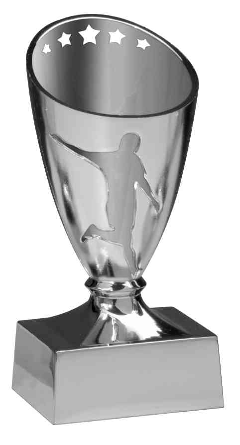 3-er Serie Fußball 120 mm mit einem Relief eines Fußballspielers und fünf Sternen auf einem robusten Sockel, gefertigt aus hochwertigem Material.