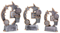 Thumbnail for Drei Basketball-Trophäen der 3er-Serie aus hochwertigem Material mit Sternen und Basketball-Motiven auf sternförmigen Hintergründen, in unterschiedlichen Höhen auf weißem Hintergrund angeordnet.