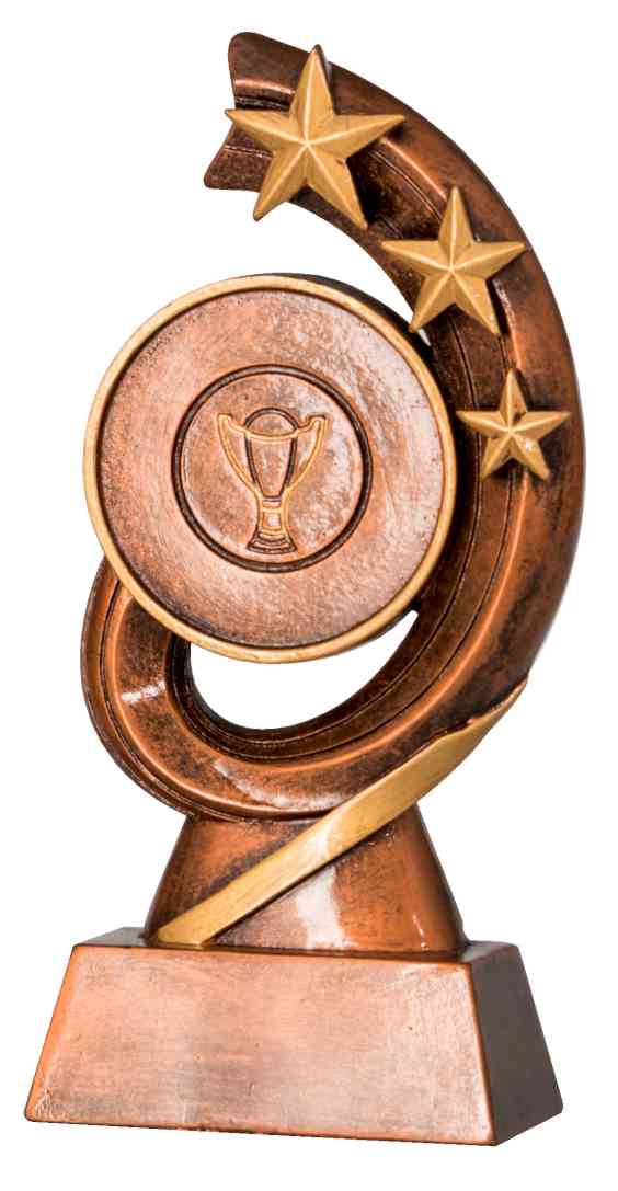 POMEKI Bronze Trophäe mit Sternakzenten und einem Pokal-Emblem auf einem weißen Hintergrund.
