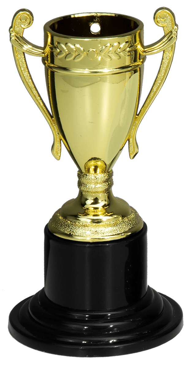 Ein goldener Pokal auf schwarzem Sockel als POMEKI Pokale Wilhelmshaven 3-er Pokalserie 105 mm