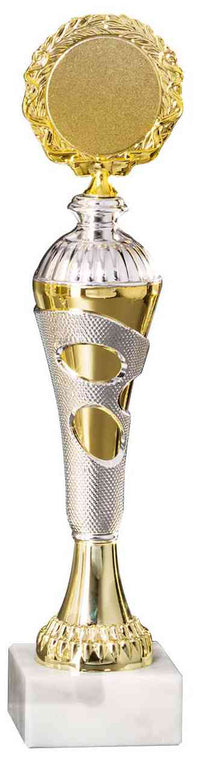 Thumbnail for Goldene Pokale Herzogenrath 6- er Pokalserie 255 mm - 334 mm PK754690-6-E50 mit kunstvollen Details und exklusivem Design auf weißem Grund.