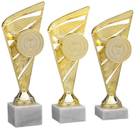 Thumbnail for Drei goldene POMEKI Pokale Oberursel 3- er Pokalserie 218 mm - 240 mm PK758880-3-E50 auf einem weißen Hintergrund.