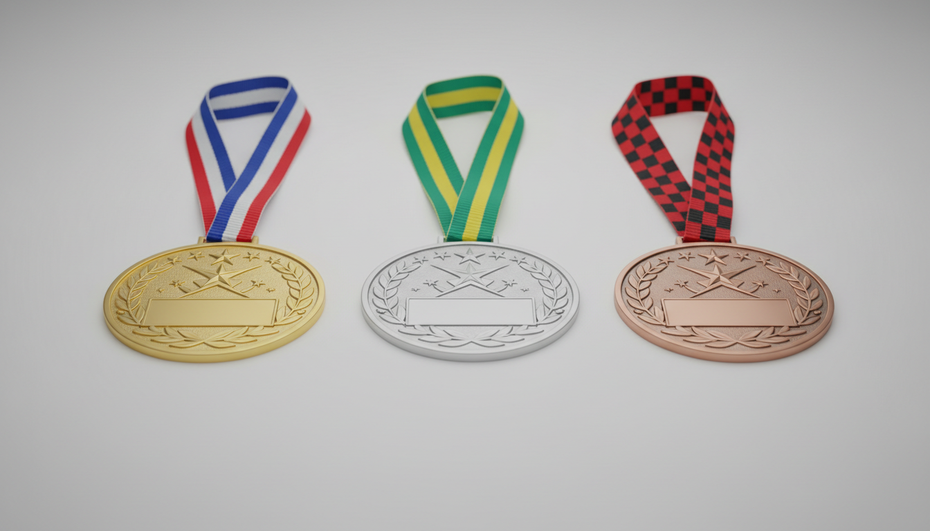 Gold-, Silber- und Bronzemedaillen mit Bändern für Siegerehrungen in Berlin