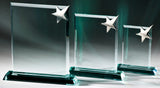 Awards Kiel, 3er-Serie – drei rechteckige transparente Awards mit silbernem Stern oben rechts in gestaffelten Größen