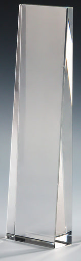 Thumbnail for Die Awards Saarbrücken 3-er Serie 205x70 mm - 255x70 mm ist eine hohe, klare Trophäe mit einer rechteckigen, abgeschrägten Form, ideal für eine Lasergravur und wird in einer eleganten Geschenkbox vor einem grauen Hintergrund geliefert.