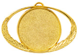 Die Medaillen Fürth 92 x 57 mm zeigen eine Goldmedaille mit einem zentralen leeren kreisförmigen Bereich, umgeben von einem offenen ovalen Design mit Blattmustern auf beiden Seiten, gefertigt aus hochwertigem Material.
