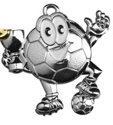 Thumbnail for Fußball-Comicfigur, die eine Trophäe hält und auf einem kleineren Fußball steht. Fußball-Medaillen Gelsenkirchen 47x44 mm von POMEKI.
