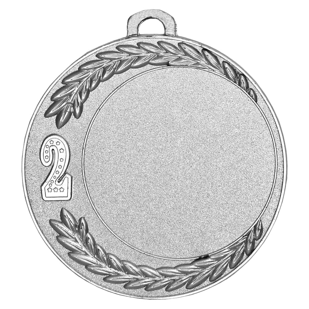Silberne Zweitplatzierte Medaillen Worms 70 mm PK79173g-E50 mit einem Lorbeerkranzmuster am Rand und einer großen Zahl „2“ auf der linken Seite, die als Erinnerungsstück dient.