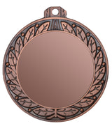 Thumbnail for Bronzefarbene runde Medaille mit Blattkranz-Rand, leerer glänzender Mitte und Öse zum Aufhängen. Medaillen Offenbach 70 mm von POMEKI.