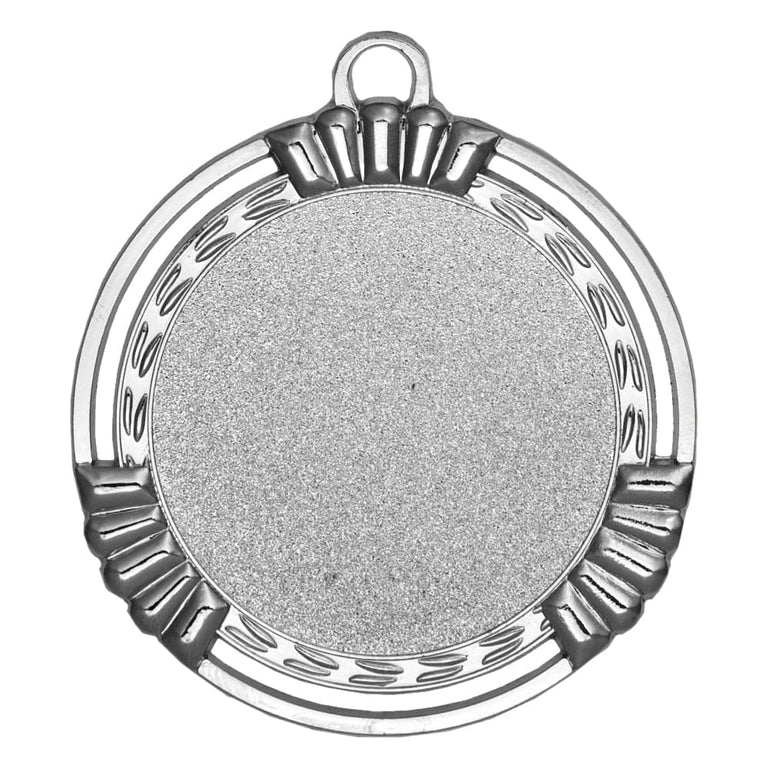 Medaillen Dessau-Roßlau 70 mm: eine runde, silberne Medaille mit leerem Zentrum und dekorativen Rändern. Von POMEKI.