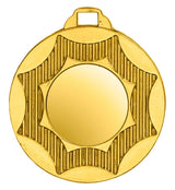 Thumbnail for Die Medaillen Düren 50 mm ist eine runde Goldmedaille mit einem strukturierten Muster am äußeren Rand und einer glatten, leeren Mitte. Sie besteht aus hochwertigem Material und exklusivem Design und hat oben eine kleine rechteckige Schlaufe zum Befestigen eines Bandes.