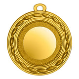 Thumbnail for Die Medaillen Hildesheim 50 mm ist eine aus erstklassigen Materialien gefertigte Goldmedaille mit glatter Mitte und einem dekorativen geprägten Rand mit Lorbeerblattmuster, der ein exklusives Design aufweist.