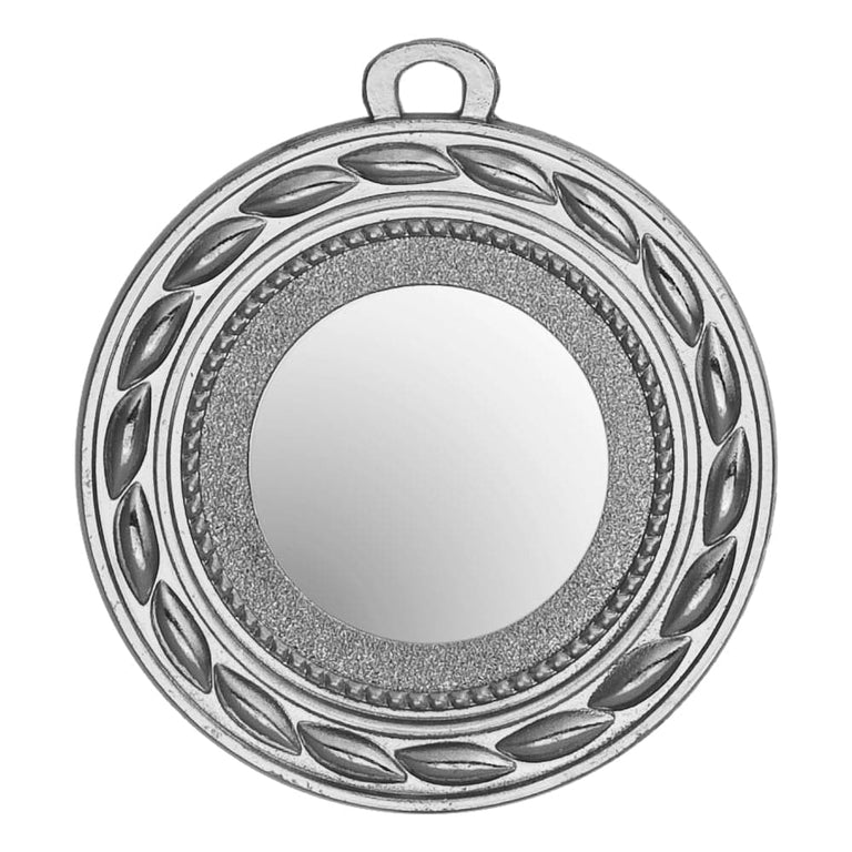 Runde silberne Medaillen Hildesheim 50 mm mit exklusivem Design mit dekorativem Blattmuster am Rand und leerer Mitte, gefertigt aus hochwertigem Material.