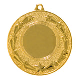 Thumbnail for Nahaufnahme der Medaillen Remscheid 50 mm, einer Goldmedaille mit einem strukturierten Sternenmuster, das kreisförmig um einen leeren Mittelbereich angeordnet ist, gefertigt aus hochwertigem Material für Auszeichnungen oder Anerkennungen.
