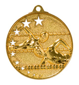 Thumbnail for Goldene Schwimmmedaille mit zwei Schwimmern und mehreren Sternen. Schwimmen Medaillen Halle 52 mm von POMEKI.