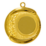 Goldene, runde Medaille aus hochwertigem Material, mit einer leeren Mitte und einem exklusiven Design mit dekorativem Lorbeermotiv auf der linken Seite. Mit einer kleinen Schlaufe oben zur Befestigung, was diese Medaillen Siegen 50 mm sowohl elegant als auch langlebig macht.