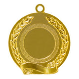 Thumbnail for Die Medaillen Witten 50 mm verfügen über ein exklusives Design einer Goldmedaille, die mit einem Lorbeerkranz am Rand und einer leeren runden Mitte verziert ist, was sie perfekt als Erinnerungsstück macht. Sie verfügt oben über eine Schlaufe zur Befestigung und hat unten ein Bandmotiv.