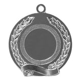 Thumbnail for Silberne runde Medaille mit Lorbeerkranz am Rand, geriffelter leerer Mitte und Bandmotiv unten. Medaillen Witten 50 mm von POMEKI.