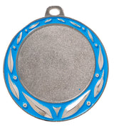 Thumbnail for Eine runde Silbermedaille mit blauem Zierrand und kleiner Schlaufe an der Oberseite zum Befestigen an einem Band. Medaillen Münster 70 mm von POMEKI.