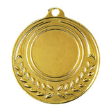 Eine runde Goldmedaille mit leerer Mitte und einem blattähnlichen Design um die untere Hälfte. Sie zeigt die Medaillen Esslingen 50 mm