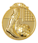 Thumbnail for Medaille mit dem Fuß eines Fußballspielers, der einen Ball vor einem Tornetz kickt. Fußballer Medaillen Hamm 45 mm von POMEKI.