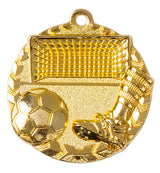 Thumbnail for Das Fußballtor mit Ball Medaillen Saarbrücken 47 mm ist eine Goldmedaille mit einem Fußballtor, einem Fußball und einem Fuß in einem Fußballschuh, gefertigt aus hochwertigem Material für ein exklusives Design.
