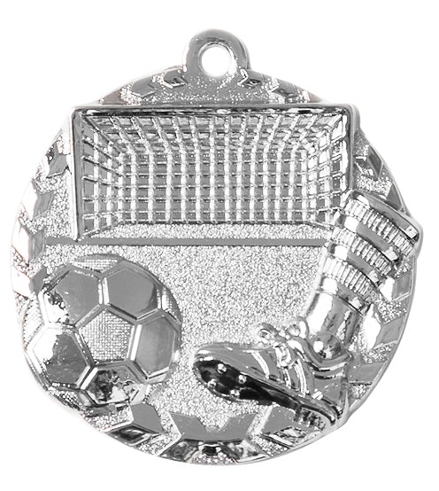 Das „Fußballtor mit Ball Medaillen Saarbrücken 47 mm “ ist eine silberfarbene Medaille mit einem Fußball, einem Fußballschuh und einem Tornetz, gefertigt aus hochwertigem Material für ein exklusives Design.